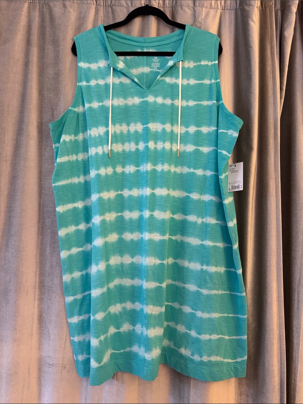Sonoma Turquoise and White Tie-Dye Sleeveless Hooded One-Piece